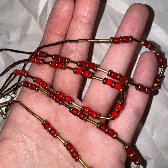 15" Matte Orange Red and Gold Beaded Necklace - Picture 10 of 13